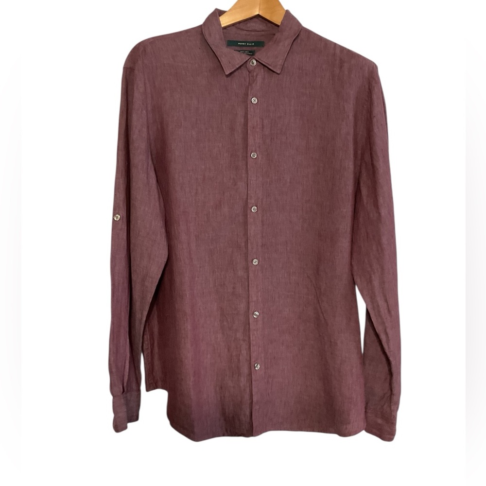 Perry Ellis linen Red Casual Button Down Shirt size‎ XXL